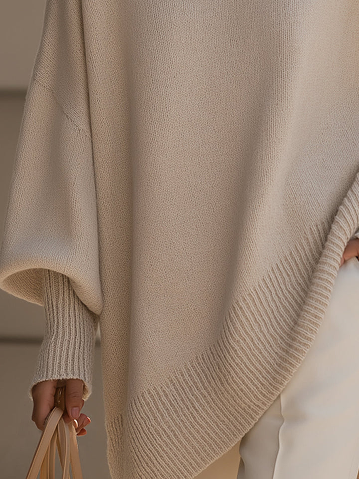 Sweter damski oversize z dzianiny i prążkowanym splotem na jesień, luźny krój