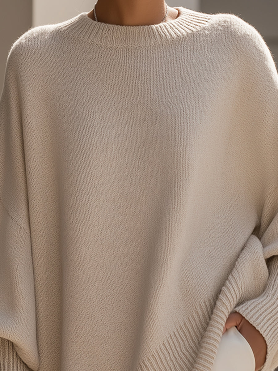 Sweter damski oversize z dzianiny i prążkowanym splotem na jesień, luźny krój