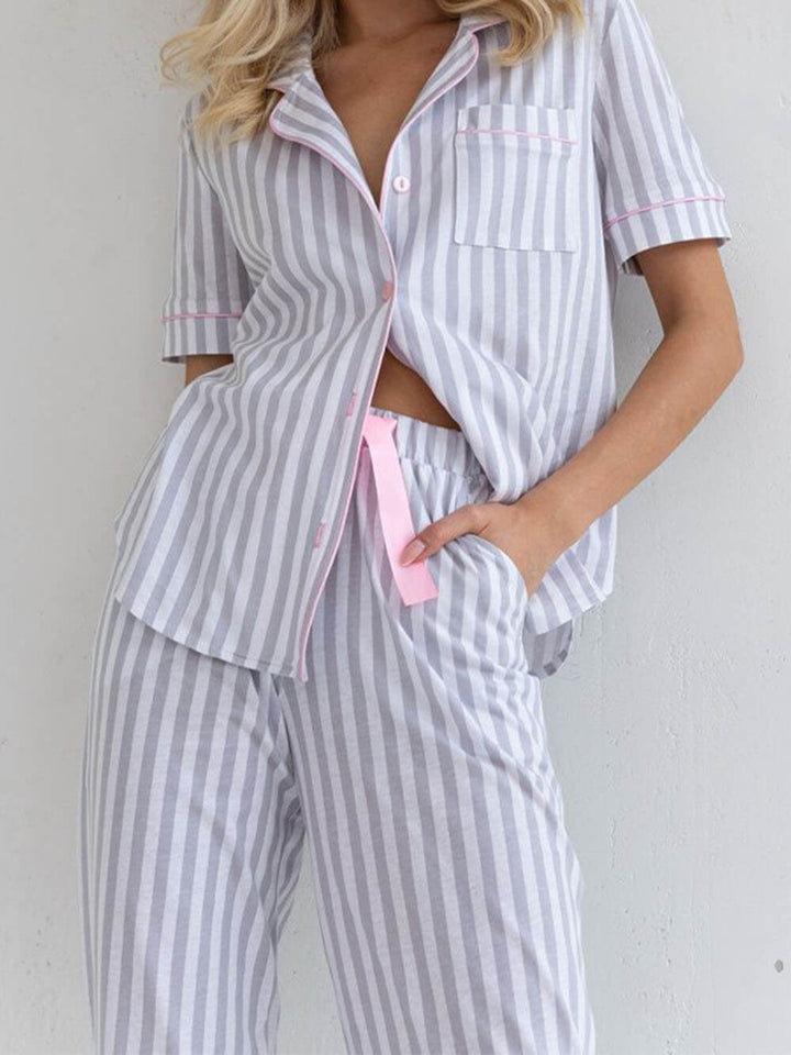 Piżama damska bawełniana na lato komplet do spania i homewear w paski