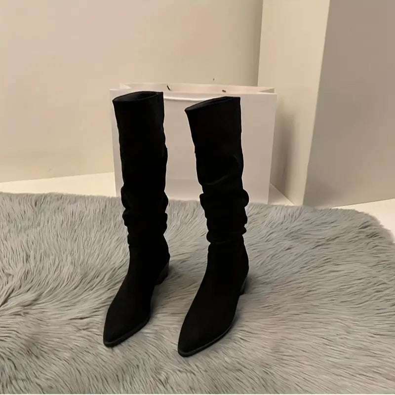 Kozaki damskie zamszowe wysokie za kolano na obcasie wiosenne eleganckie