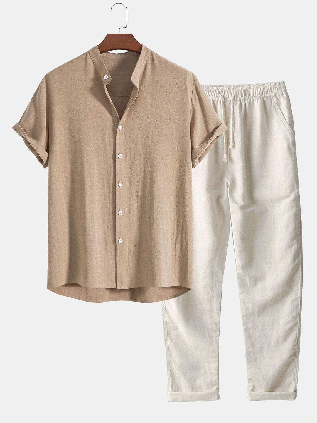 Conjunto masculino de linho camisa e calças respiráveis verão 2026