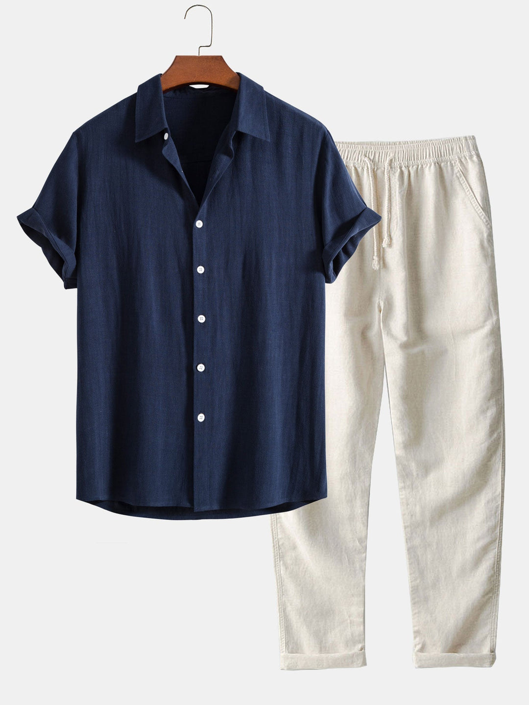 Conjunto masculino de linho camisa e calças respiráveis verão 2026