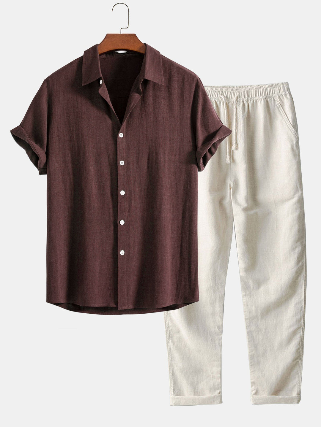 Conjunto masculino de linho camisa e calças respiráveis verão 2026