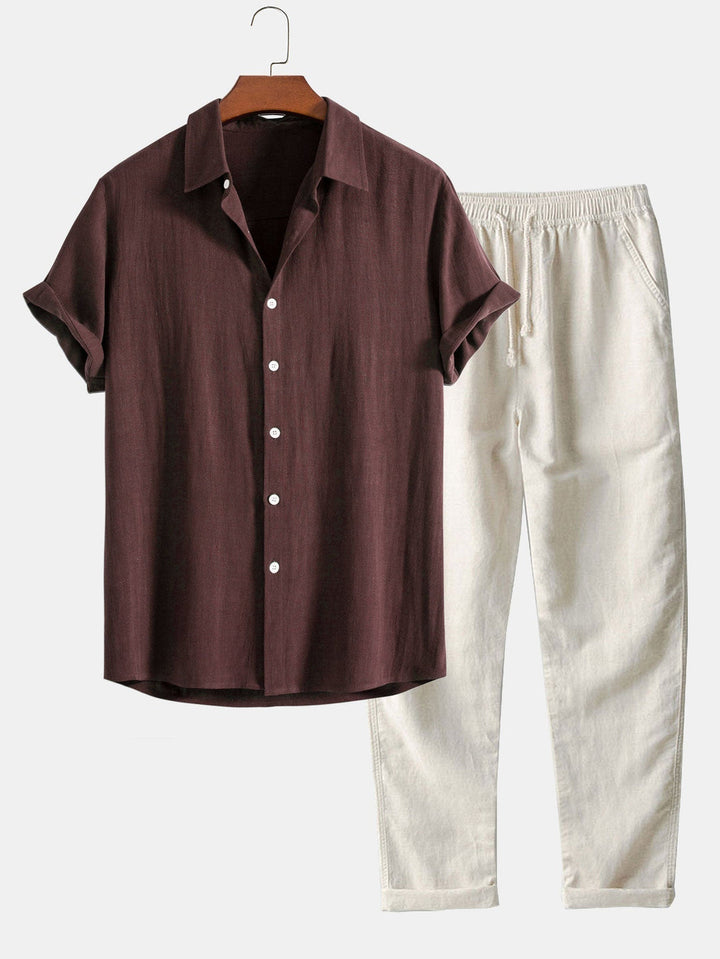 Conjunto masculino de linho camisa e calças respiráveis verão 2026