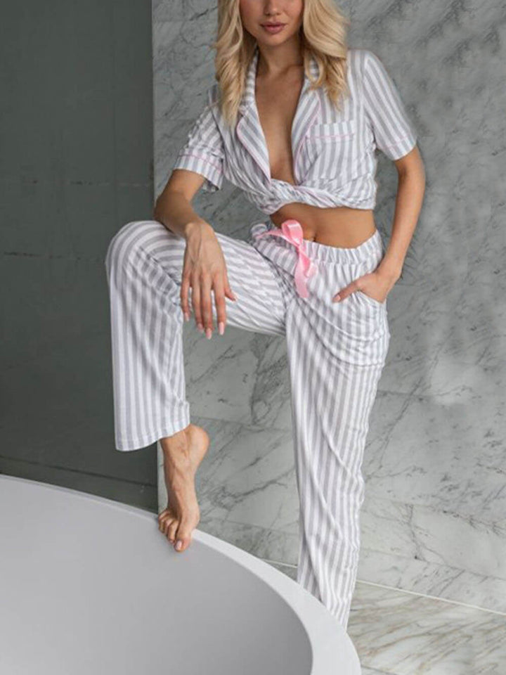 Piżama damska bawełniana na lato komplet do spania i homewear w paski