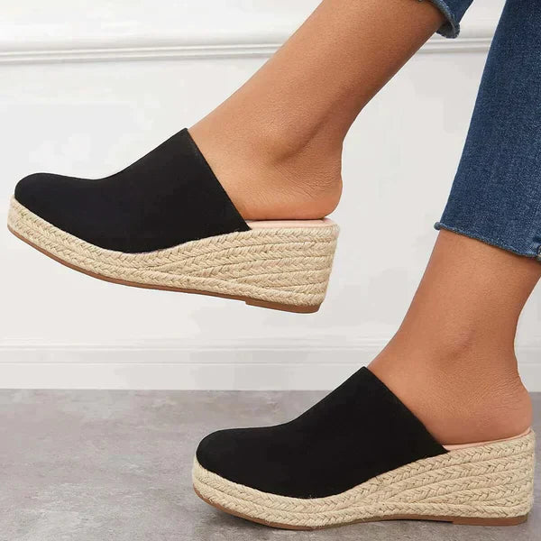 Klapki damskie bawełniane na lato espadryle na koturnie lekkie wygodne modne