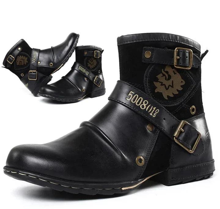 Botas de motociclista masculinas em pele para primavera, elegantes, casuais e estilosas