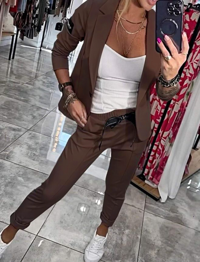 Dámský bavlněný kostým – sako a kalhoty na jaro a léto elegantní komplet