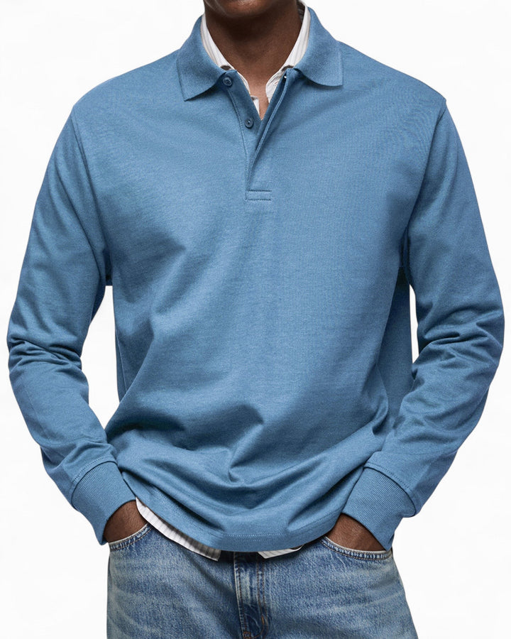 Polo de homem de manga comprida, em malha de algodão, outono