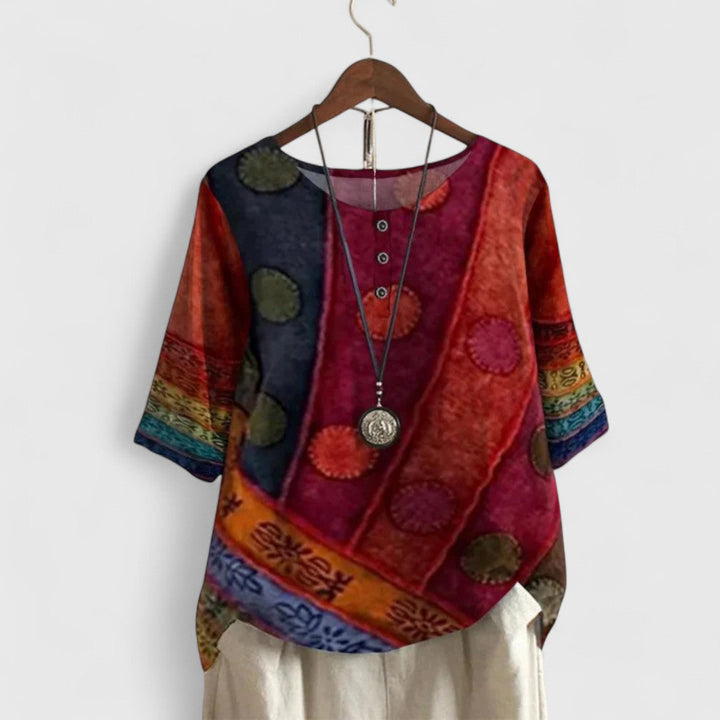 Γυναικείο βαμβακερό τοπ boho με κομψή γραμμή για το φθινόπωρο, ιδανικό για καθημερινά στιλ.