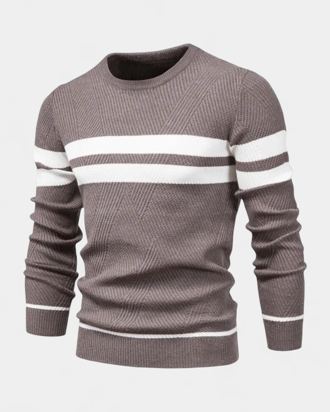 Męski sweter bawełniany w paski okrągły dekolt slim fit jesienny