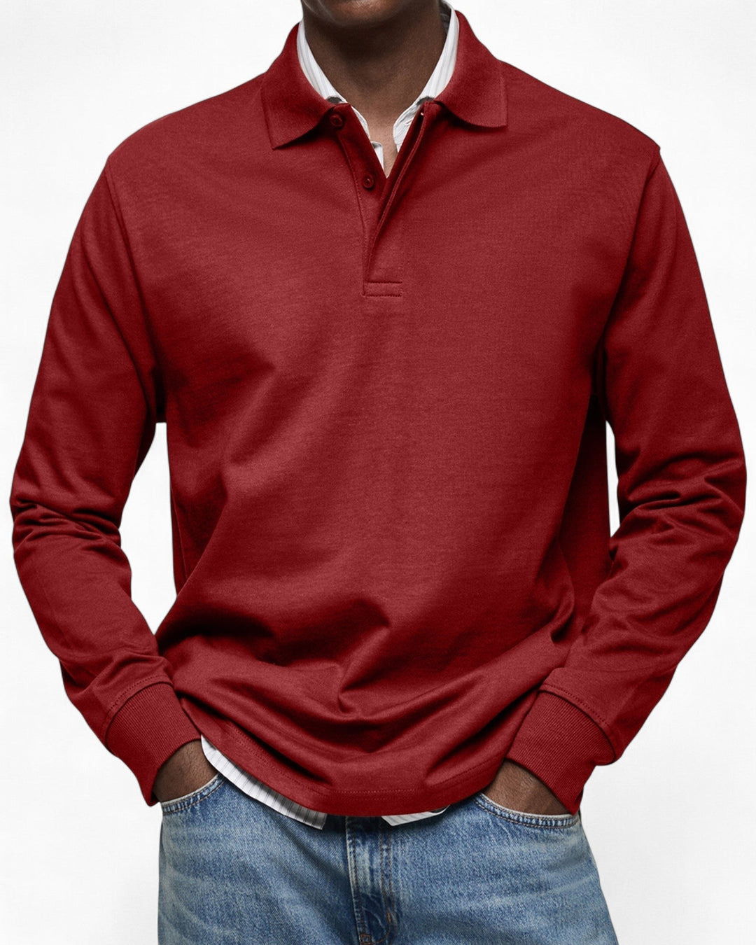 Polo de homem de manga comprida, em malha de algodão, outono