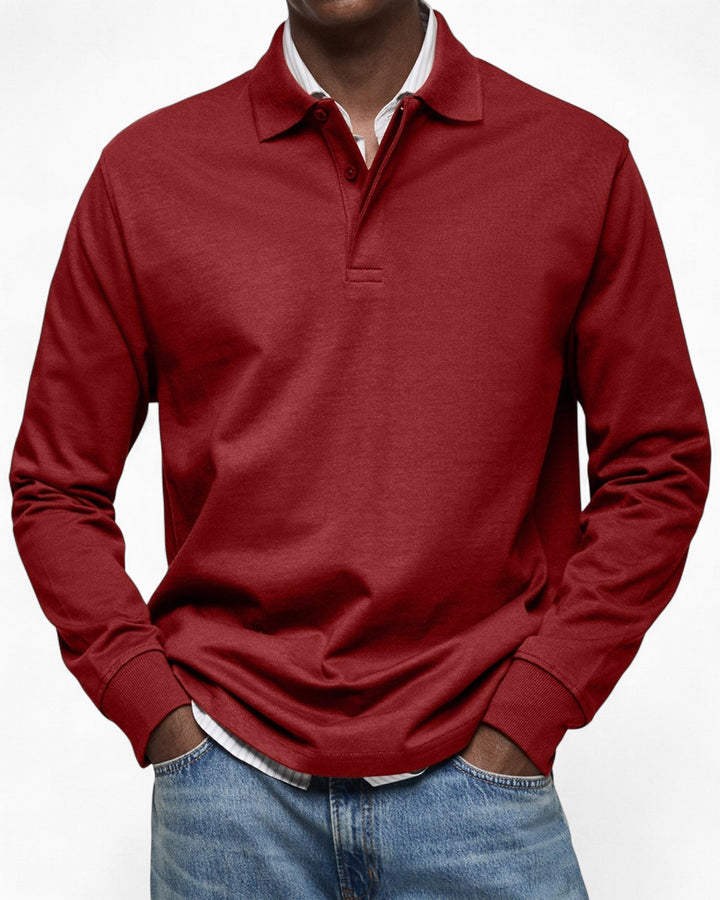 Polo de homem de manga comprida, em malha de algodão, outono