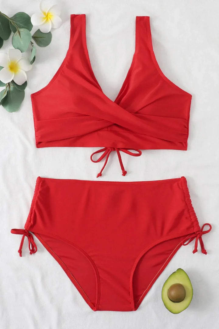 Bikini damskie z wysokim stanem z poliestru strój kąpielowy na lato dwuczęściowy