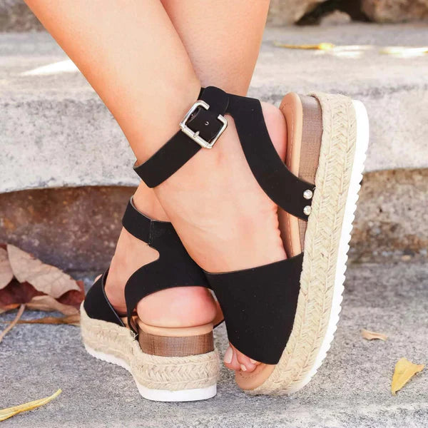 Sandały damskie skórzane na platformie espadryle letnie casual na lato