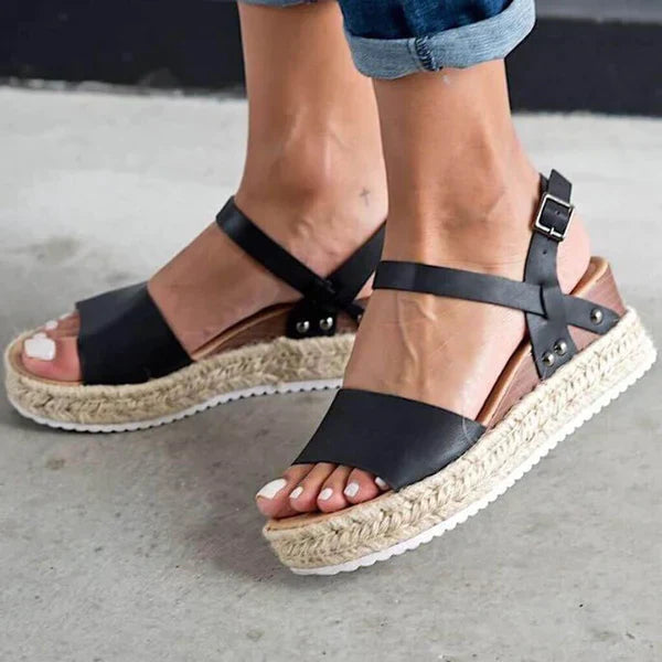 Sandały damskie skórzane na platformie espadryle letnie casual na lato