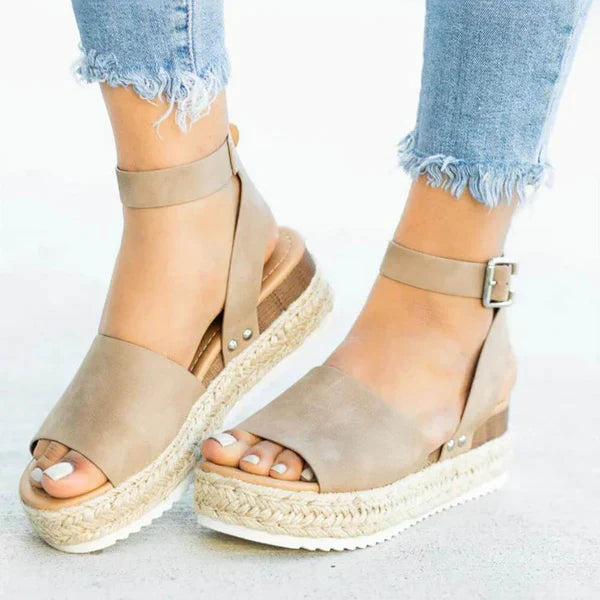 Sandały damskie skórzane na platformie espadryle letnie casual na lato