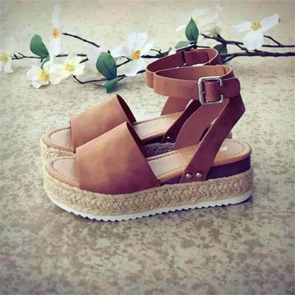 Sandały damskie skórzane na platformie espadryle letnie casual na lato