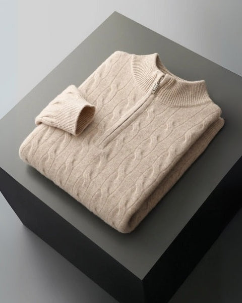 Męski sweter z wełny merino na jesień, dzianinowy sweter z zamkiem do połowy