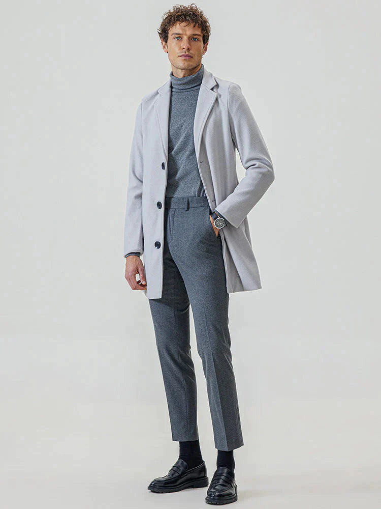 Płaszcz męski wełniany na wiosnę – elegancki płaszcz męski z wełny casual przejściowy