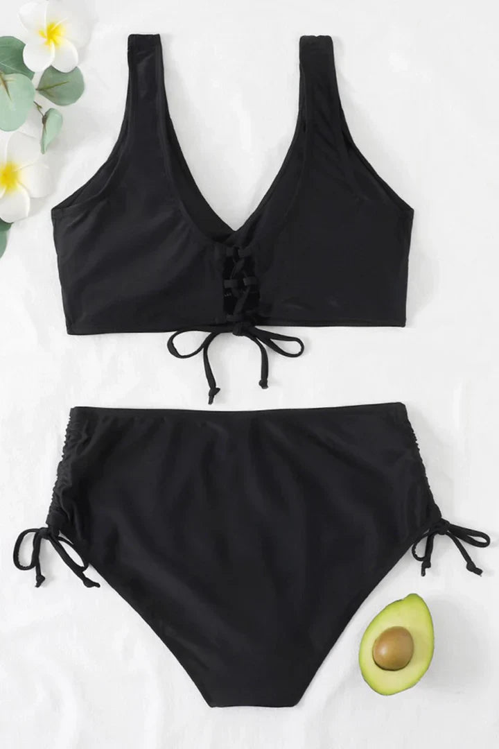 Bikini damskie z wysokim stanem z poliestru strój kąpielowy na lato dwuczęściowy