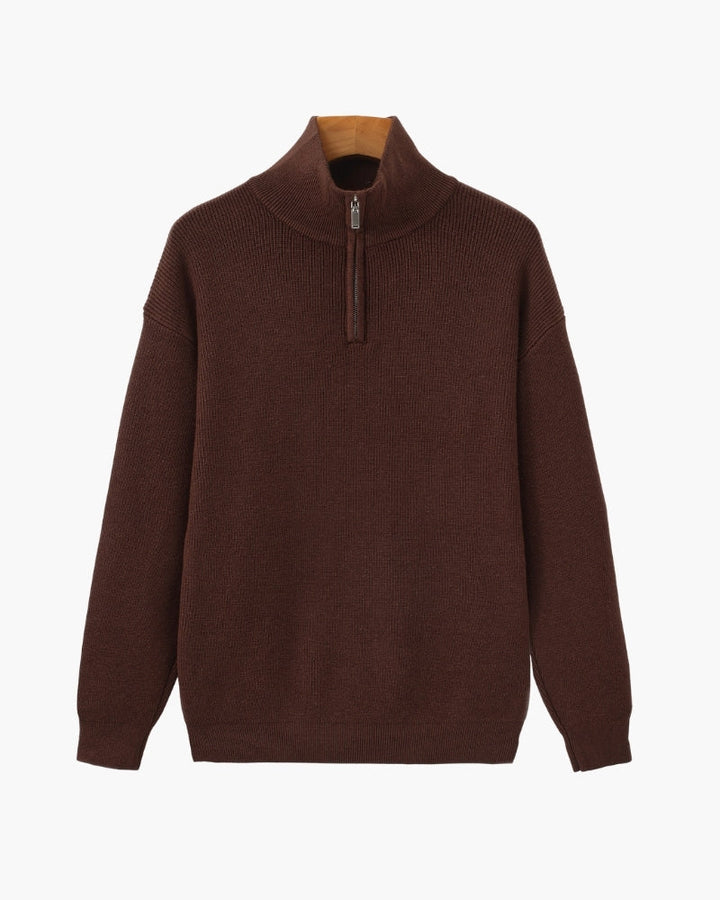 Męski sweter wełniany z zamkiem pod szyją prążkowany jesień smart casual