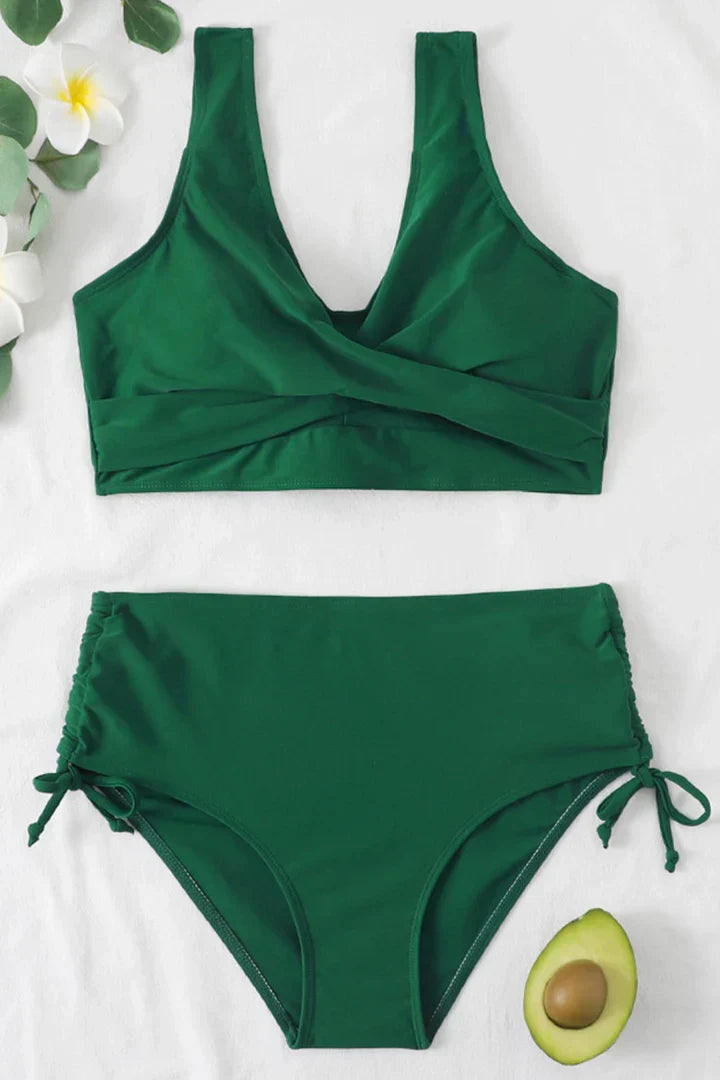 Bikini damskie z wysokim stanem z poliestru strój kąpielowy na lato dwuczęściowy