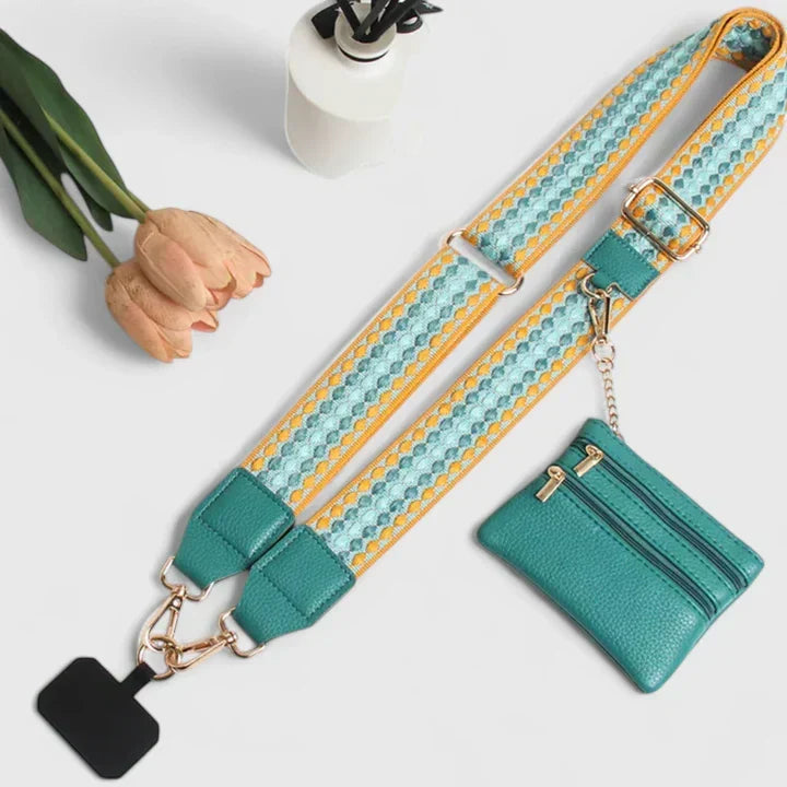 Estojo de pele para telemóvel feminino com alça ajustável e bolso com fecho RFID