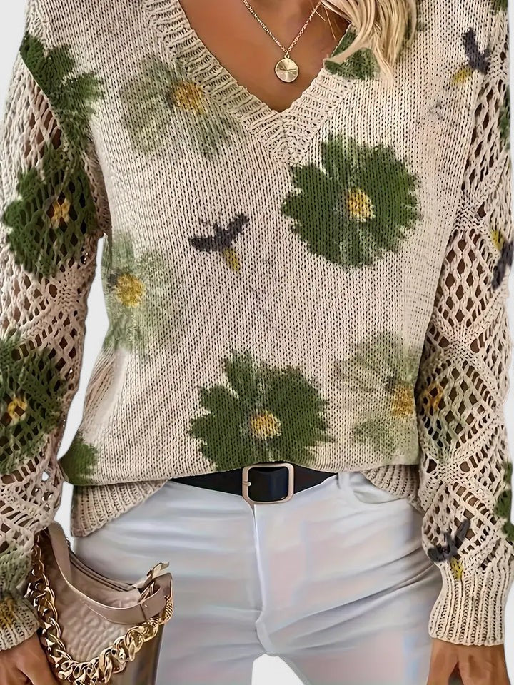 Kardigan damski dzianinowy ażurowy z dekoltem V elegancki na lato do codziennych stylizacji