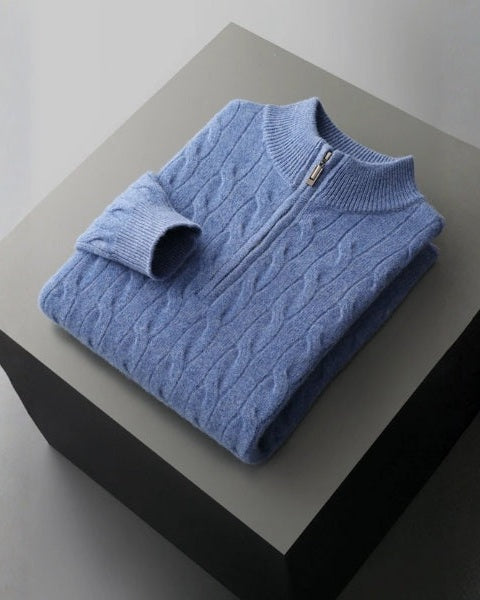 Męski sweter z wełny merino na jesień, dzianinowy sweter z zamkiem do połowy