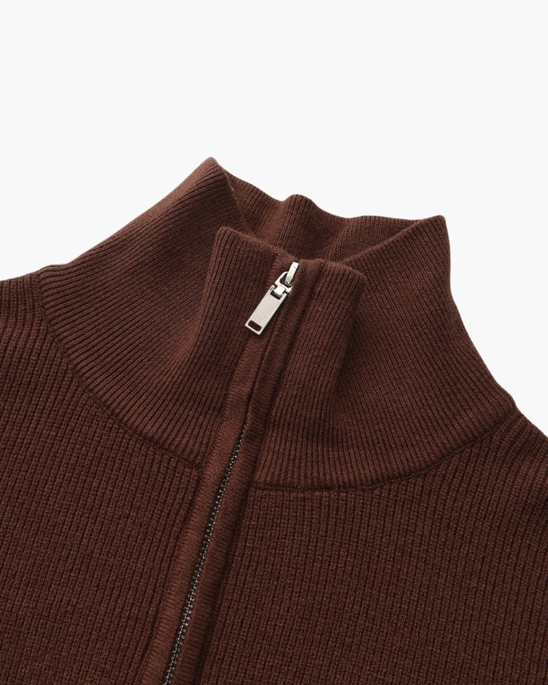 Męski sweter wełniany z zamkiem pod szyją prążkowany jesień smart casual