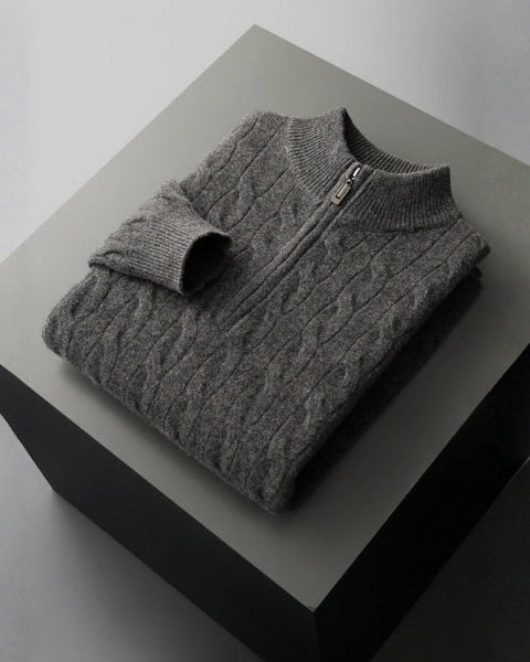Męski sweter z wełny merino na jesień, dzianinowy sweter z zamkiem do połowy