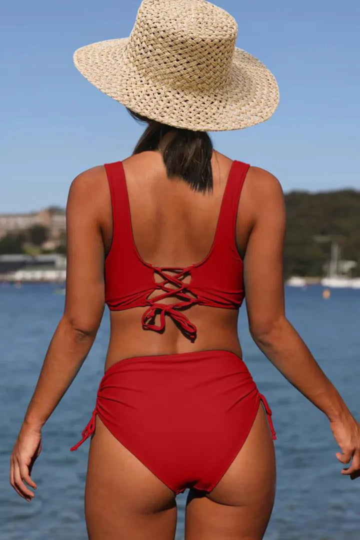 Bikini damskie z wysokim stanem z poliestru strój kąpielowy na lato dwuczęściowy