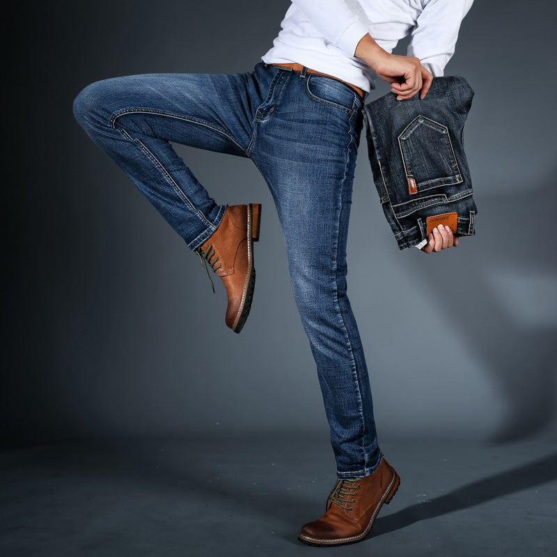Spodnie jeansowe męskie slim fit bawełniane elastyczne jesienne