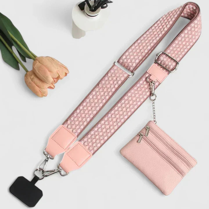 Estojo de pele para telemóvel feminino com alça ajustável e bolso com fecho RFID