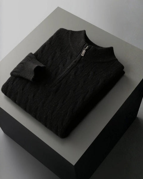 Męski sweter z wełny merino na jesień, dzianinowy sweter z zamkiem do połowy