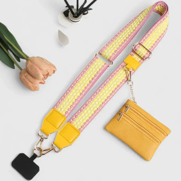 Estojo de pele para telemóvel feminino com alça ajustável e bolso com fecho RFID