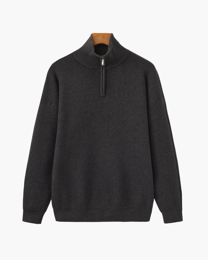 Męski sweter wełniany z zamkiem pod szyją prążkowany jesień smart casual
