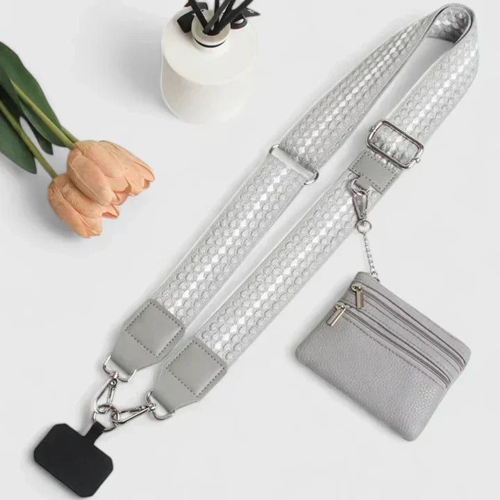 Estojo de pele para telemóvel feminino com alça ajustável e bolso com fecho RFID