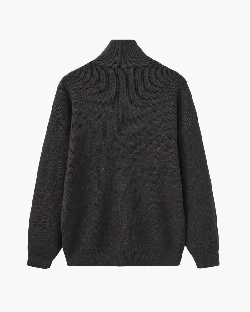 Męski sweter wełniany z zamkiem pod szyją prążkowany jesień smart casual