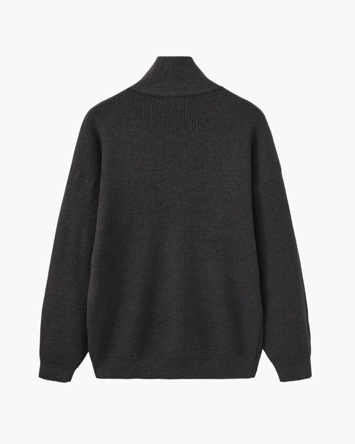Męski sweter wełniany z zamkiem pod szyją prążkowany jesień smart casual