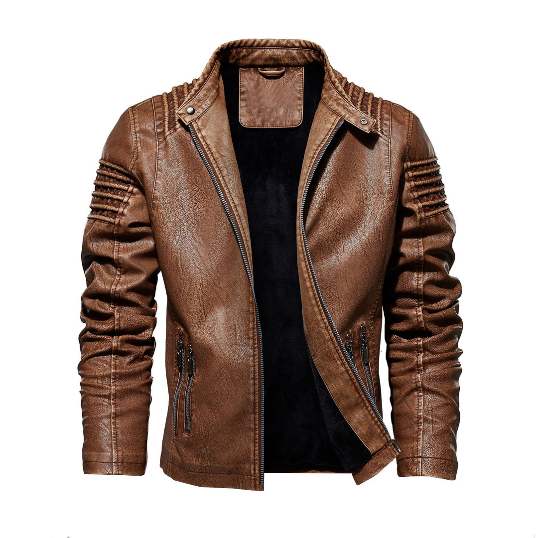 Men's leather jacket for spring lightweight biker jacket casual fitted stylish