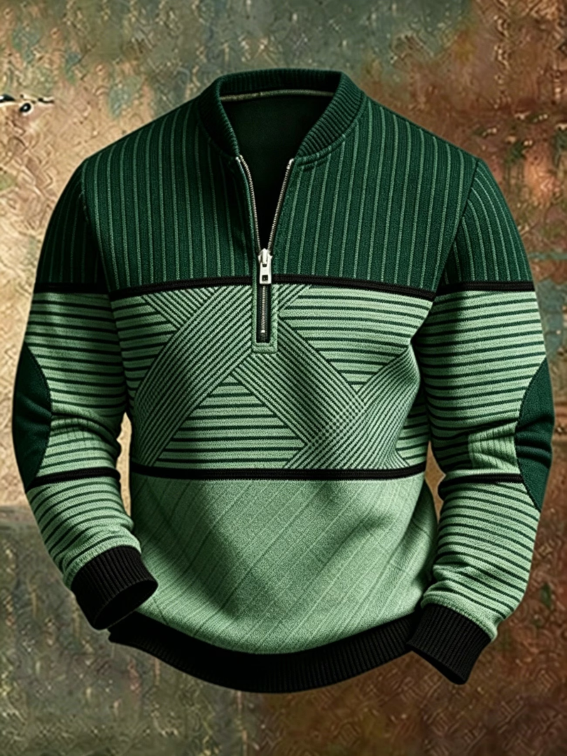 Bluza męska ze stójką i krótkim zamkiem we wzór geometryczny casualowa na jesień i chłodne dni