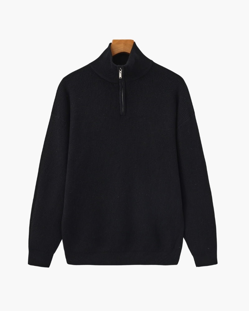 Męski sweter wełniany z zamkiem pod szyją prążkowany jesień smart casual