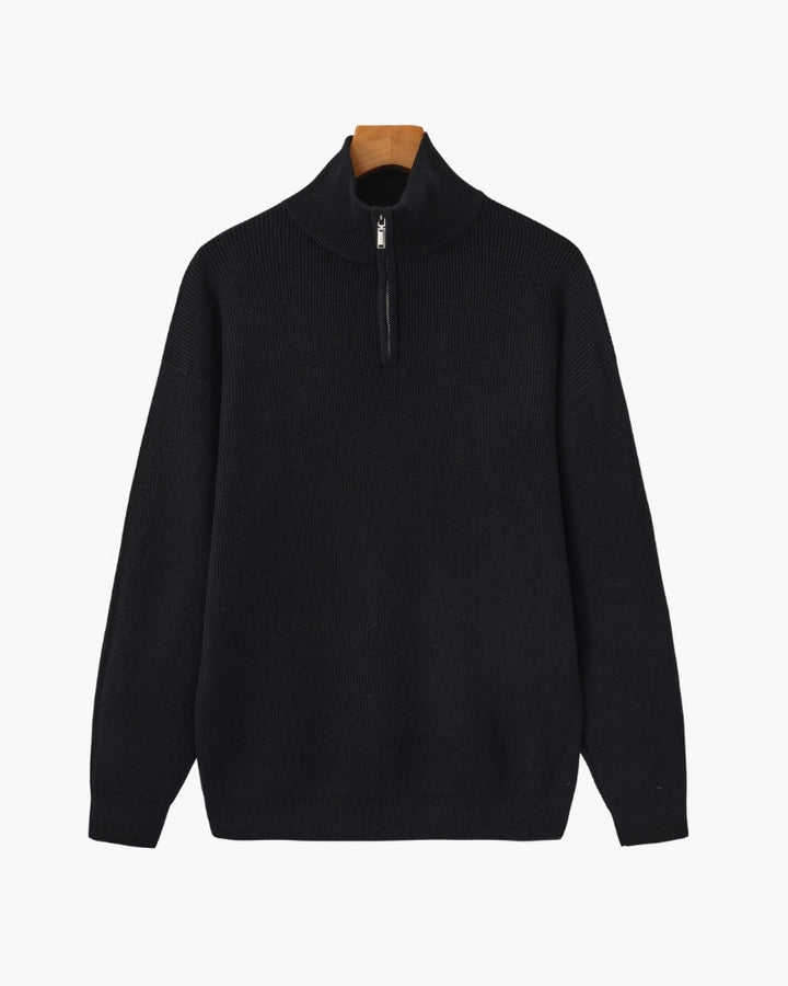 Męski sweter wełniany z zamkiem pod szyją prążkowany jesień smart casual