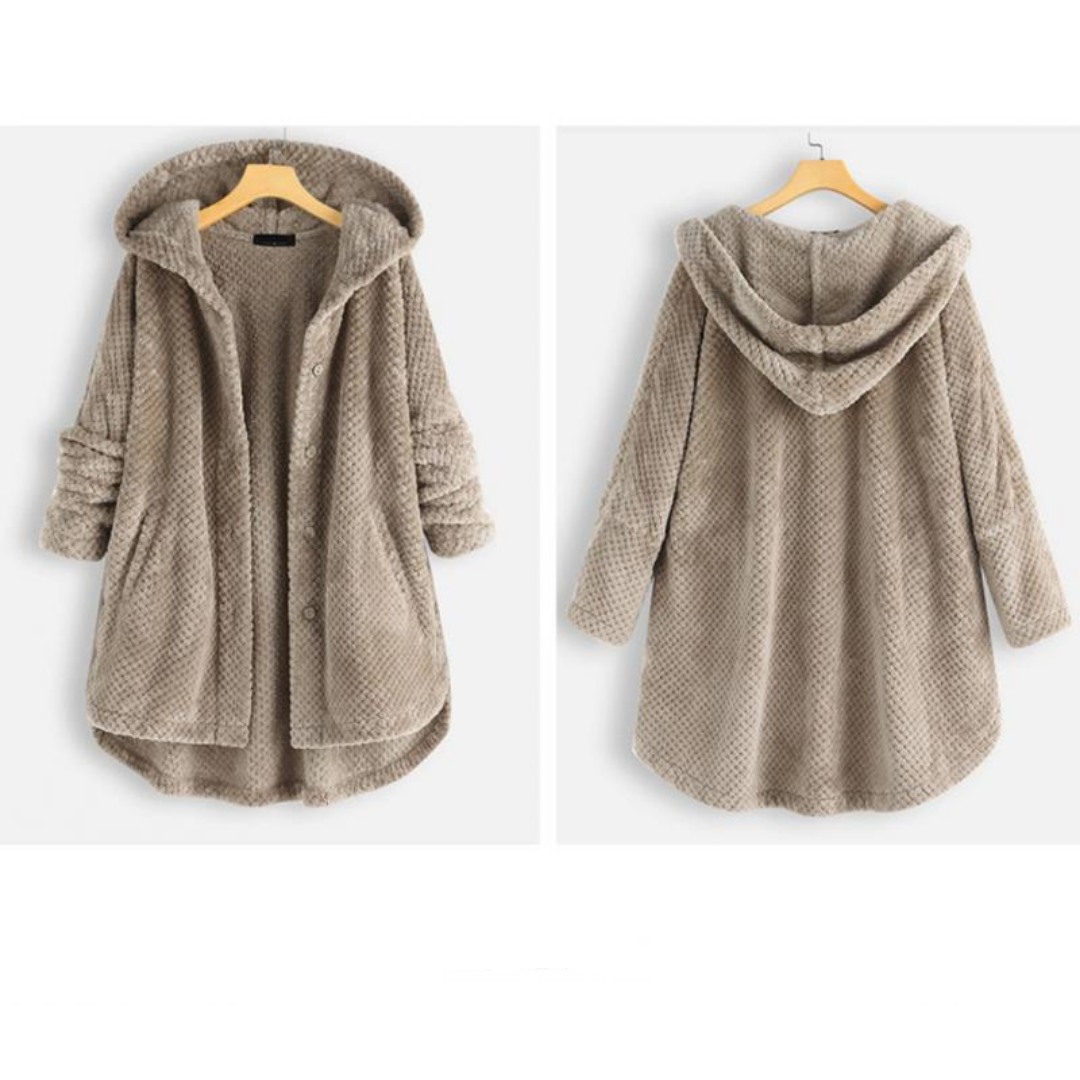 Kurtka damska fleece z kapturem ciepła casual na jesień zimę oversize