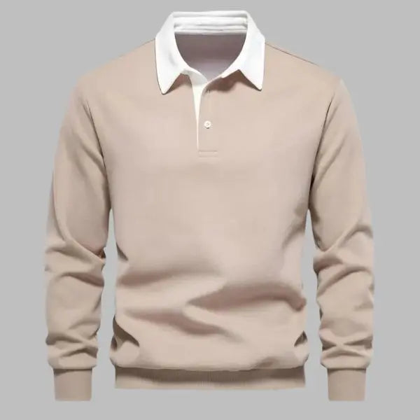 Sweter męski bawełniany polo z długim rękawem casualowy na jesień i zimę