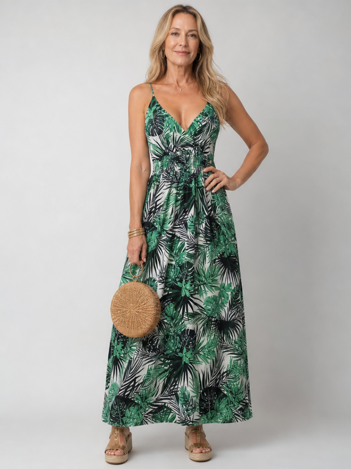 Vestido midi feminino floral evasê para verão, leve, elegante e para ocasiões especiais.