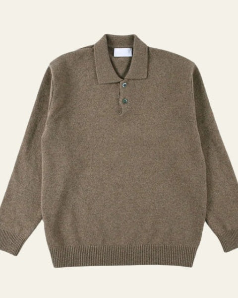 Męski sweter polo bawełniany miękka dzianina jesienny z guzikiem