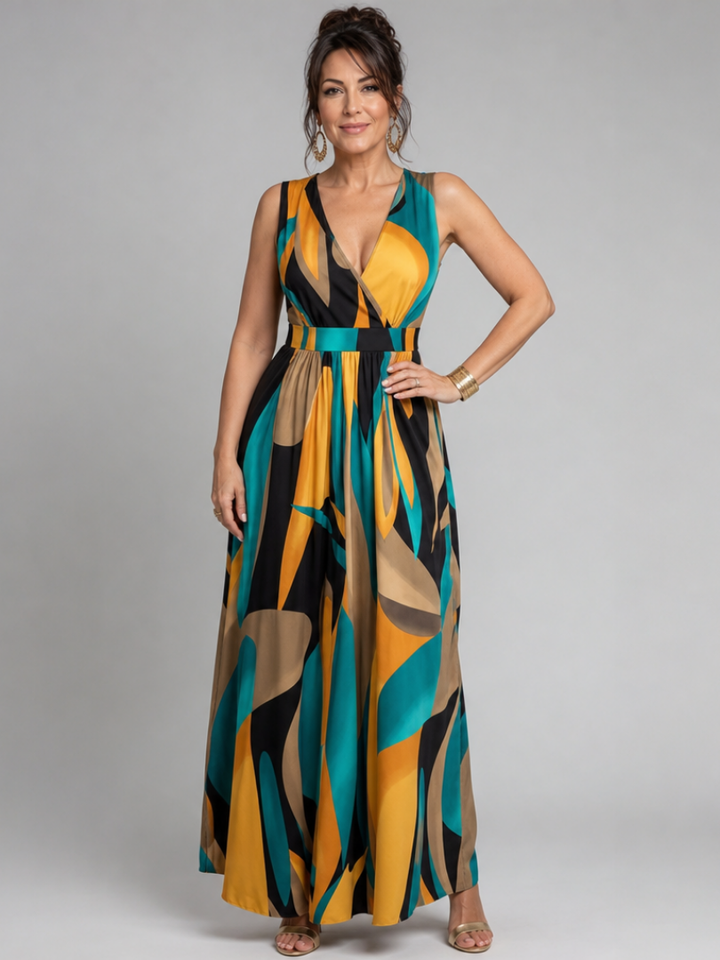 Vestido maxi de verão para mulher, de algodão, sem mangas, leve, elegante, para ocasiões especiais, comprido.